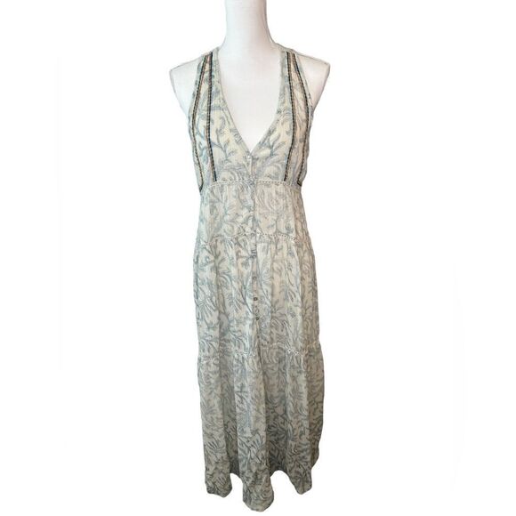 Lovestitch Racerback Maxi Tank Button Down Dress Blue Floral Flowy Size S - Picture 1 of 13